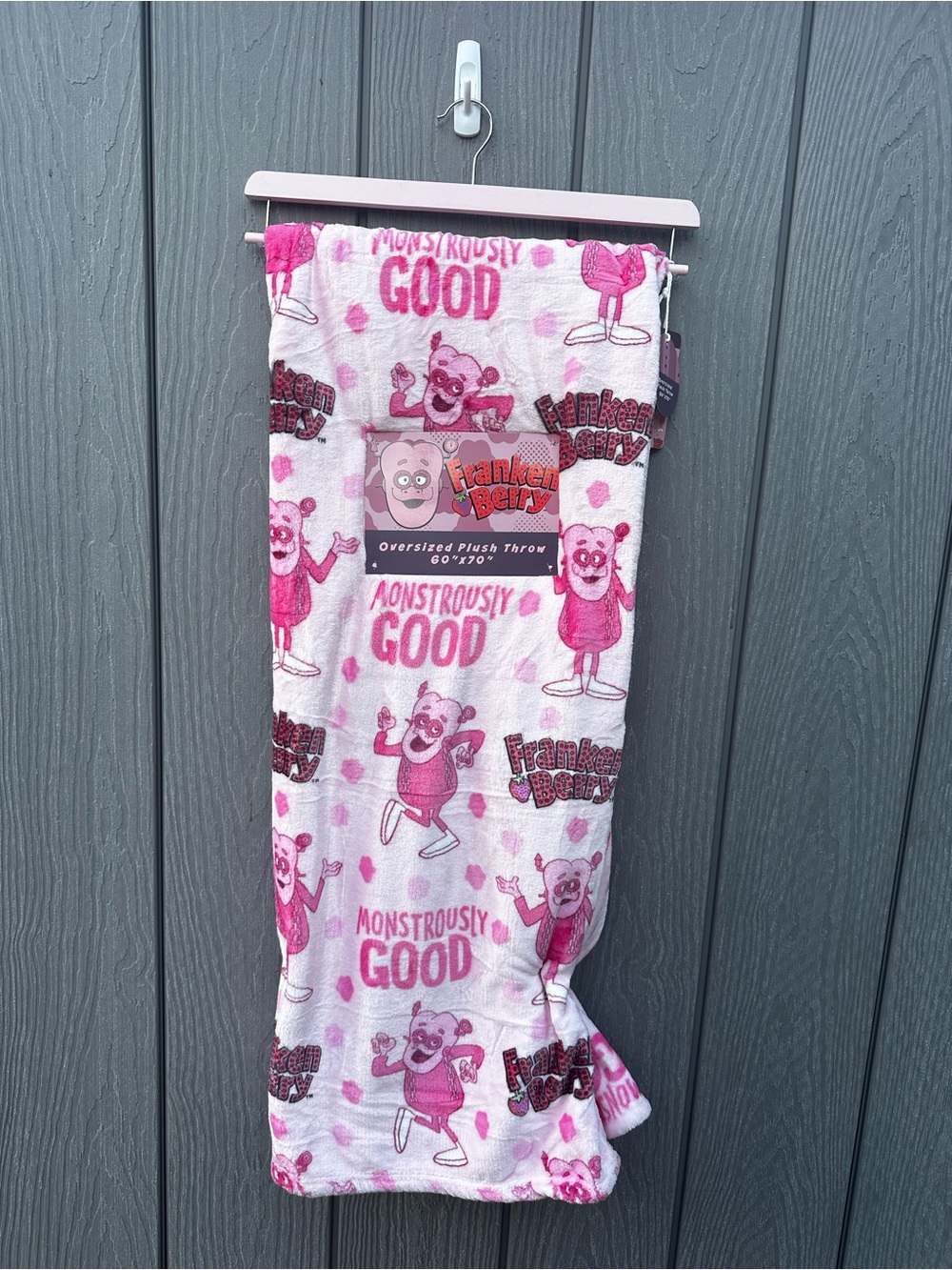 Franken Berry Monstrously Good - Pink Plush Throw Blanket NWT